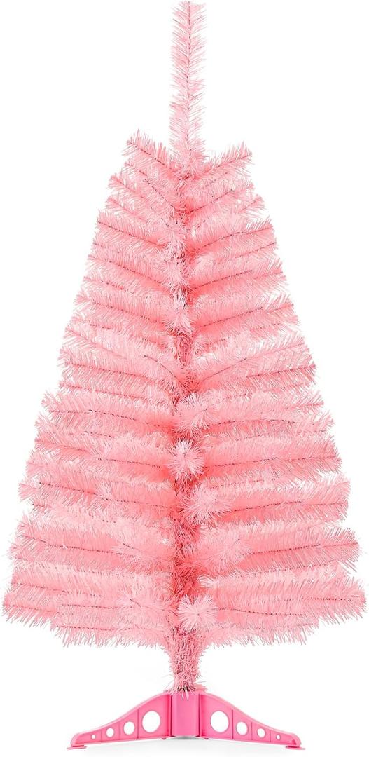 Fushhenmu 3ft Pink Artificial Christmas Tree, Tabletop Christmas Pine Tree with PVC Stand Base for Christmas Home Office Holiday Decoration