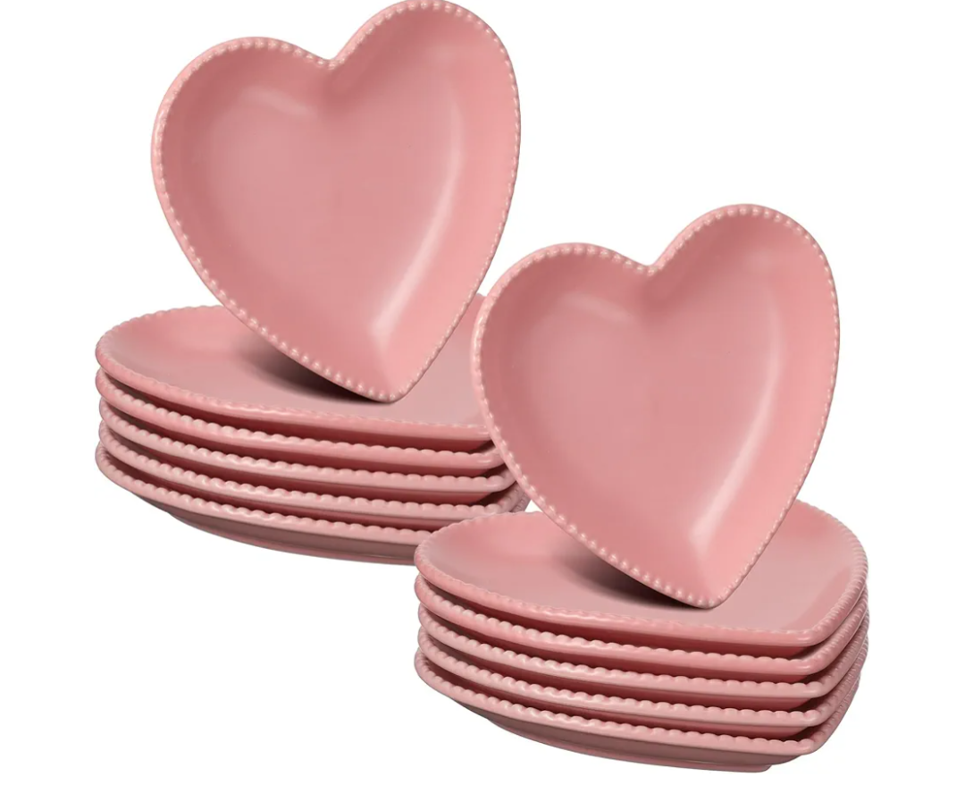 Meanplan 12 pcs Heart Shaped Plates Ceramic Salad 6.9 Inches Ceramic Graduation Plates Dinner Heart Shaped Serving Dish Dessert Elegant for Kitchen Steak Snacks(Pink)