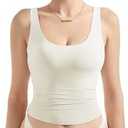 SUUKSESS Women Scoop Neck Tank Top Summer Sleeveless Going Out Double Lined Basic Tops S