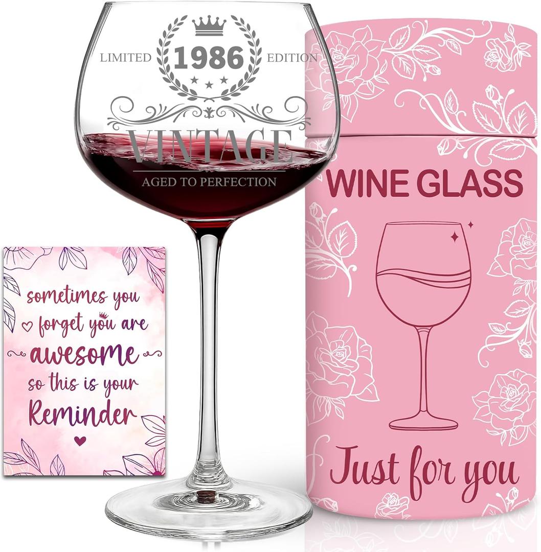40th Birthday Gifts For Her - 1986 Vintage Engraved 40th Wine Glass - 40 Year Old Birthday Decorations For Women - 40 Year Old Bday Gifts Idea For Mom, Aunt, Sister - Turning 40 Present