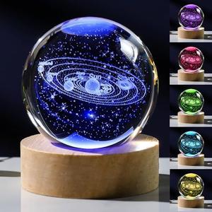 3D Solar System Crystal Ball with LED Colorful Lighting Touch Base, Solar System Model Decor Science Astronomy Gifts God Bless The World Easter Religious Space Gifts Decor