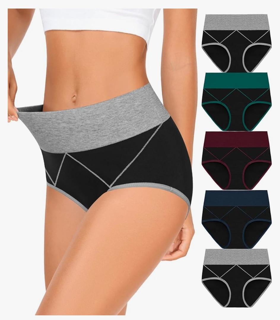 MISSWHO Womens High Waisted Cotton Underwear Full Coverage Soft Double-Layer Waistedband Panties Large MISSWHO Womens High Waisted Cotton Underwear Full Coverage Soft Double-Layer Waistedband Panties Large