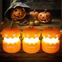 EverBrite 3 Pack Halloween Pumpkin Lantern, Collapsible Jack O Lantern Pumpkins with Lanyard, Halloween Party Favors, Light up Pumpkin Outdoor for Halloween Party Decoration, Battery Included
