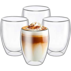 6.8OZ Double Wall Espresso Cups Set of 4, Clear Expresso Shots Cup, Double Wall Insulated Espresso Mugs, Tazas de Cafe Expreso, Microwave Dishwasher Safe,Suit for Espresso Machine