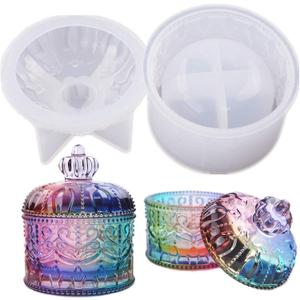 Vintage Jar Resin Mold with Lid Silicone Storage Box Mould for Epoxy Casting DIY Resin Crafts Kits Rustic Bottle Display Jewelry Trinket Container Candle Holder Home Decor Organizer Gift (Round-Shaped)