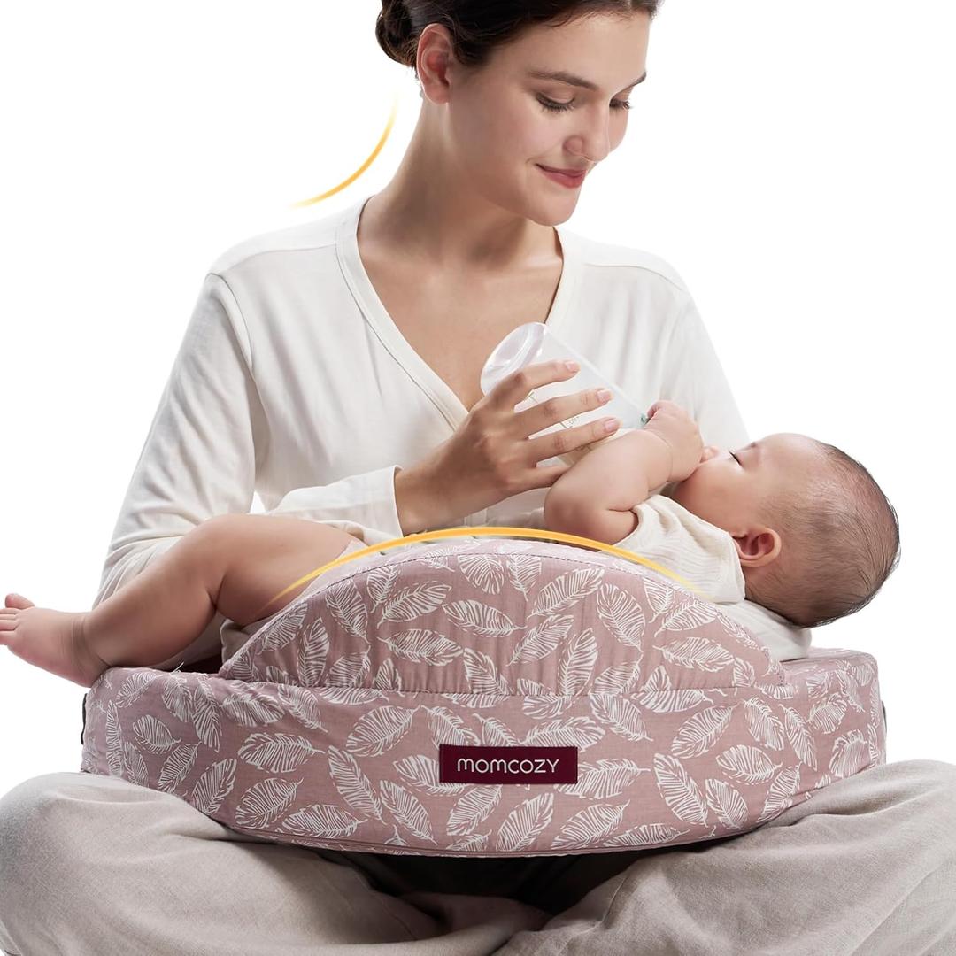 Momcozy Innovative Safety Guard Nursing Pillow - Firm & Springy Memory Foam - Stable, Ergonomic Support & Comfort - Wider Breastfeeding Cushion, Adjustable, Removable Cover, Baby Safety Certified (CozyLite, Cozylite -Light Pink)