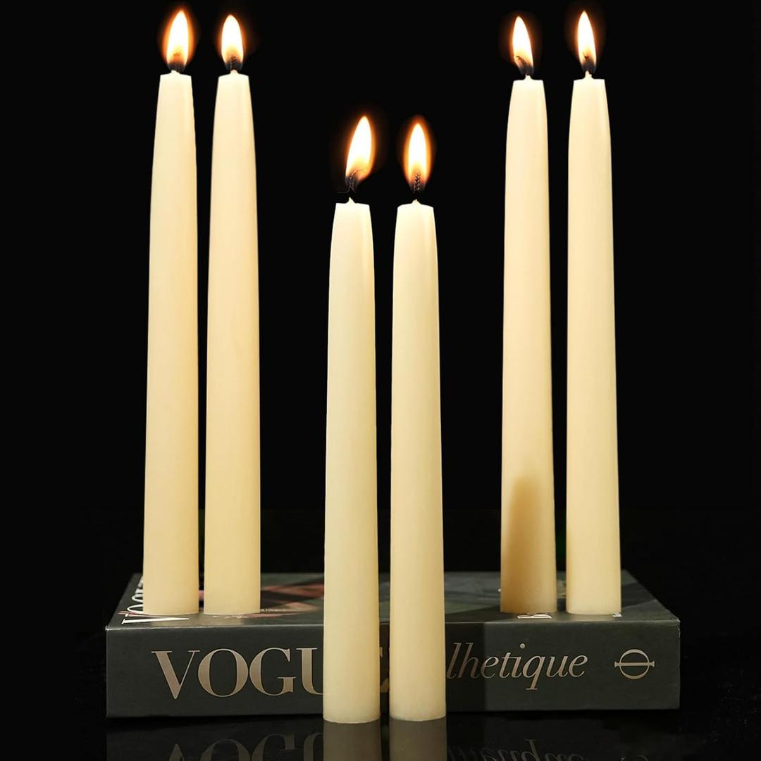 Beeswax Taper Candles 8in 9in 10in Set of 6,Pure White Beeswax Candle Sticks,|8+||9+||10+| Hours Long Burning Natural Bees Wax Candles for Home,Dripless Smokeless Tapered Candlesticks for Dinner
