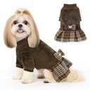 YUDODO Fleece Small Dog Sweater Dress with Bowtie, Female Winter Warm Dog Clothes, Princess Sweater Dress for Small Dogs Girl (Brown, S)