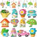 Spring Flower Wooden Ornaments: 36 Pcs Spring Tree Ornament Flower Gnome Hanging Wood Decorations for Party Home Tree Decor