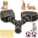 Outdoor Cat Enclosure with Cat Tunnel, Tent, Playhouse and Cat Toy Ball with Bell - Portable Indoor/Outdoor Playpen for Small Cats & Animals (3-in-1 cat enclosures set)