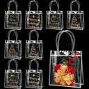 Talltalk 50pcs Christmas Clear Gift Bags with Handles Bulk Golden Xmas Tree Plastic PVC Candy Treat Wrap Tote Bags for Winter Holiday Party Wedding Birthday Party Favors, 6.3 x 5.9 x 2.8 Inch