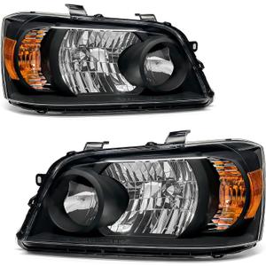 Headlight Compatible with Toyota Highlander 2004 2005 2006 2007 Headlight Black Housing Amber Reflector Headlamp Replacement Pair Left and RightW/O Bulbs
