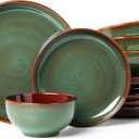 Pokini Stoneware Dinnerware Sets, Ceramic Plates and Bowls Set, Microwave & Dishwasher Safe Kitchen Dishes, Modern Dinner Salad Plates | Cereal Bowls, Dishware Sets Service for 4 Sage Green