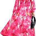 PRETTYGARDEN Women's Floral Midi Dress Casual Fall V Neck Long Sleeve Flowy Spring Beach Wedding Guest Vacation Dresses (Pink, XXL)