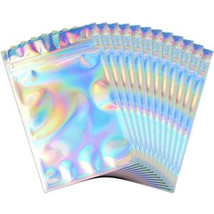 100 Pieces Resealable Smell Proof Bags, Flat Clear Food Storage Bags Pouch Aluminum Plastic Packaging Bags, Rainbow Color (4x6inch)