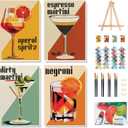 4 Pack Framed Paint by Numbers Kit for Adults with Wooden Easel, Cocktail Paint by Numbers with Frame for Beginner, Retro Cocktail Adult Paints by Number Kits on Canvas Framed for Wall Decor 8 x 12 In