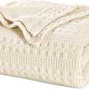 PHF 100% Cotton Waffle Weave Blanket Twin Size, Soft Lightweight Breathable Cozy Summer Blankets for Bed, Luxury Aesthetic Woven Bedding for Home Decor, 66"x90", Undyed