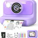 Kids Camera Instant Print, Christmas Birthday Gifts for Girls and Boys, 1080P HD Video Digital Kids Camera with 32G Card, Toddler Camera for 3-12 Years Old, Purple