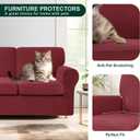 8 Piece Stretch Loveseat Sofa Cover, 2 Seater Couch Slipcover with Two Separate Backrests and Cushions with Elastic Band, Checks Spandex Jacquard Fabric (Medium,Wine)
