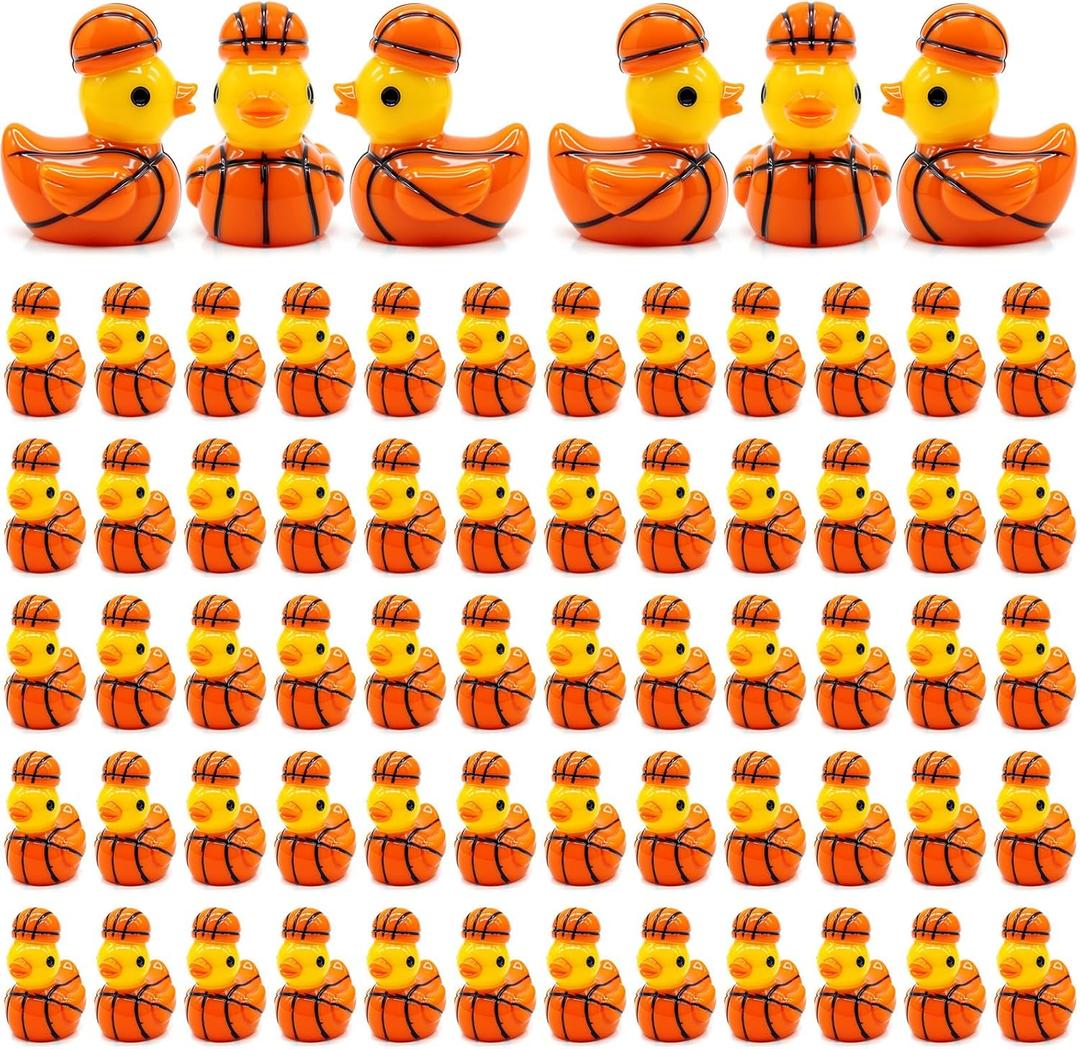 Skylety 80 Pcs Mini Resin Basketball Ducks Bulk for Adult Sport Party Favors for Team Events Decorations Tiny Duck Figurines Models for Group Team Friends(Basketball)