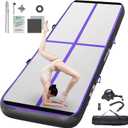 FBSPORT Inflatable Air Gymnastics Mat Training Mats 4/8 inches Thickness Gymnastics Tracks for Home Use/Training/Cheerleading/Yoga/Water with Pump, 10ft*3.3ft*4in(3*1*0.1m), Black Purple