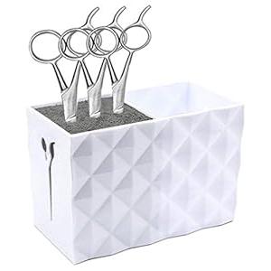 Salon Shears Rack for Hair Stylist Scissors Container for Pet Grooming Hair Cutting Organizer Storage Box Salon Shear Holder Combs Clips Brushes Hairdressing Combs Organizer (White)