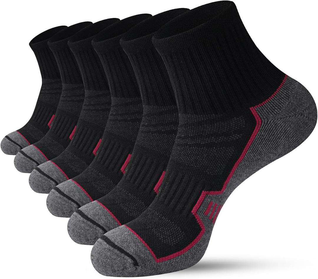 Men's Athletic Quarter Socks, 6 Pairs Cushioned Sports Ankle Socks for Running Workout Gym