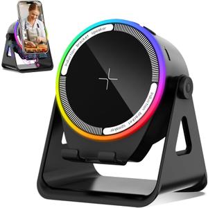 MRMORALE Wireless Induction Speaker, Multifunctional Bluetooth Phone Holder with RGB Light & 360 Rotation, HD Surround Sound, Compatible with iPhone/iPad/Android/Samsung