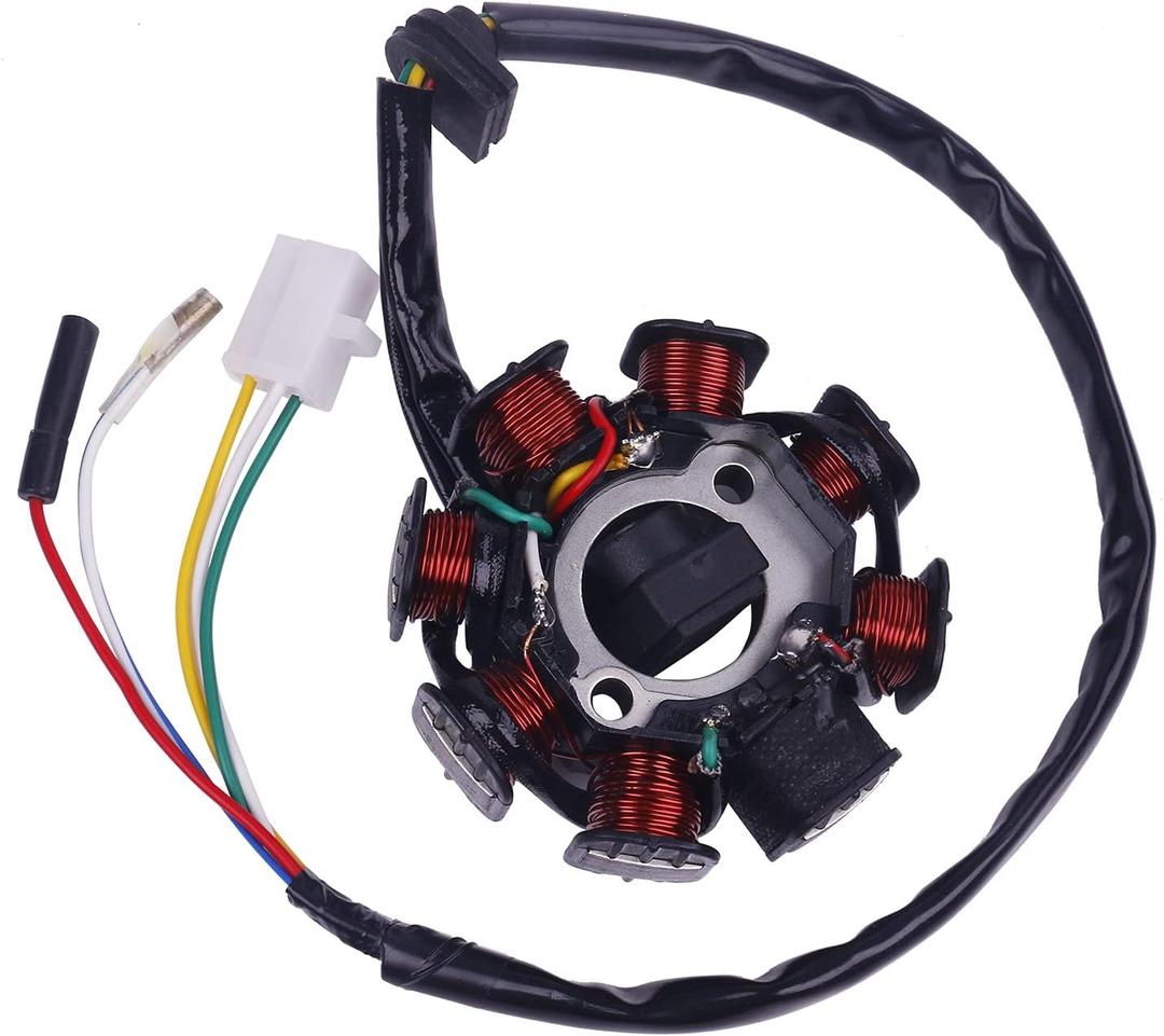 Glixal GY6 49cc 50cc 80cc 100cc 8 poles Magneto Stator for 139QMB 139QMA 147QMD Scooter Moped ATV Go-kart Buggy Engine Taotao Jonway Icebear Baja Coolster Lance SUNL Vento (Alternating Current)