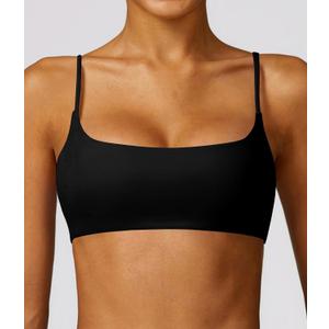 Comper Women's Sports Bra with Thin Straps Stretchy Wirefree Workout Bras Lightweight Workouts Bralette with Removable Pads (Medium, Black)