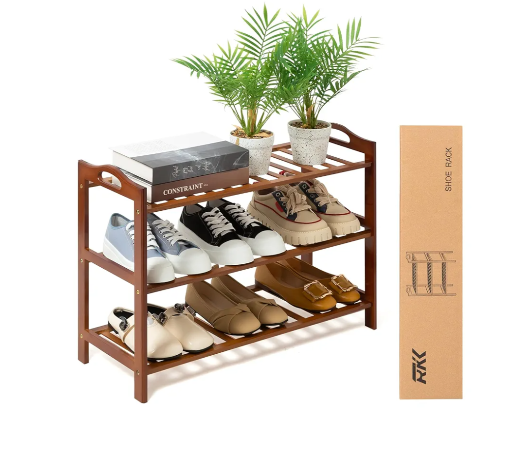 Shoe Rack for Front Foor Entrance, Bamboo Shoe Rack for Closet Shoe Organizer Closet Organizers and Storage Shelves (Brown, 3 Tier)