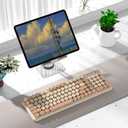 Wireless Bluetooth Keyboard - Full Size Retro Round Typewriter Style Wireless Keyboard with 2.4GHz & Bluetooth Dual-Mode Compatibility for PC, Laptop, Windows, Mac, and More (Milk Tea)