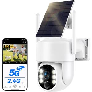Solar Security Cameras Wireless Outdoor, 5G Solar Camera Outdoor Wireless, Battery Powered Wire-Free WiFi Cameras for Home Security, 360 PTZ, AI Human Detection, Color Night Vision, Work with Alexa