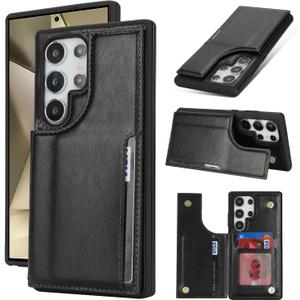 iCoverCase Compatible with Samsung Galaxy S24 Ultra Case with Card Holder, Kickstand, RFID Blocking PU Leather Protective Flip Phone Case for S24 Ultra 5G (Black)