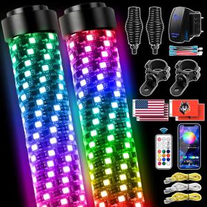 AUDEXEN Upgraded Fat 2FT RGB LED Whip Lights with [Rocker Switch] [Mounting Bracket] [Spring Base] [App and Remote Controller] for Jeep ATV UTV Off-Road RZR Polaris Truck Car 4X4 Sand Buggy Dune (2FT / 2 Pack)