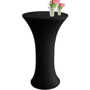 Round 24 x 43 Inch Highboy Spandex Cocktail Tablecloth Black- Fitted Cocktail Elastic Table Covers, Protective, Reusable, Wrinkle Resistant, Spring Decor for Party, Pub, Banquet, Bistro, Bar (1pcs)