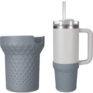Silicone Boot for Stanley Cup 40oz, Grey Boot Sleeve Cover Fit with Stanley H2.0 and Quencher Adventure Tumbler Accessories (Grey, 40 oz) (Gray)