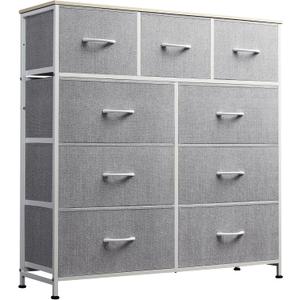WLIVE 9-Drawer Dresser, Fabric Storage Tower for Bedroom, Hallway, Entryway, Closet, Tall Chest Organizer Unit with Fabric Bins, Steel Frame, Wood Top, Easy Pull Handle, Light Grey