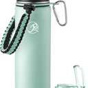 GOSWAG Insulated Sports Water Bottle, 24oz 2 Lids(with Straw/No Straw), Stainless Steel Water Bottles with Paracord Handle, Insulated Bottle with Double-Wall Vacuum Insulation