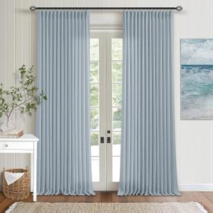 Light Blue Linen Curtains 102 Inches Long for Living Room Pinch Pleated Drape with Hooks Rings for Track System Light Filtering 102 Inch Curtain for Bedroom Sliding Patio Door 2 Panels Dusty Blue