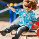 2-10T Boys Novelty Hawaiian Short Sleeve Button Down Dress Shirt (Blue)