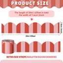 Zonon 65 ft Red Stripe Bulletin Board Border Retro Red Pink Classroom Decor