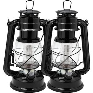 YAKii LED Vintage Lantern Metal Hanging Hurricane 12 LED Dimmer Switch Warm White Battery Operated Power Outage Indoor Camping Lighting Outdoor Brooklyn (Black 2 Pack)