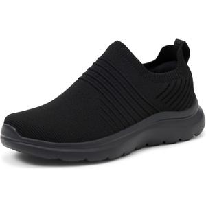 Amazon Essentials Women's Slip-On Lightweight Knit Walking Shoes, Black/Black, 8.5
