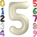 40 Inch Cream Number 5 Balloon, Giant 5 Number Balloons for 5th Birthday Decorations, Party Supplies for Baby Boy Girl, Cream Party Decor