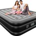 Air Mattress 18", Queen Air Mattress with Built in Pump, Inflatable Mattress with Soft Flocked Top and Portable Carry Bag Adjustable Blow Up Mattress for Guest, Indoor, Travel (Black)