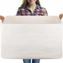 95L Extra Large Blanket Basket, 24" x 16.9" x 14.2" Woven Storage Basket for Living Room, Rectangle Nursery Blanket Storage for Toys, Towels, Dirty Clothes (White)