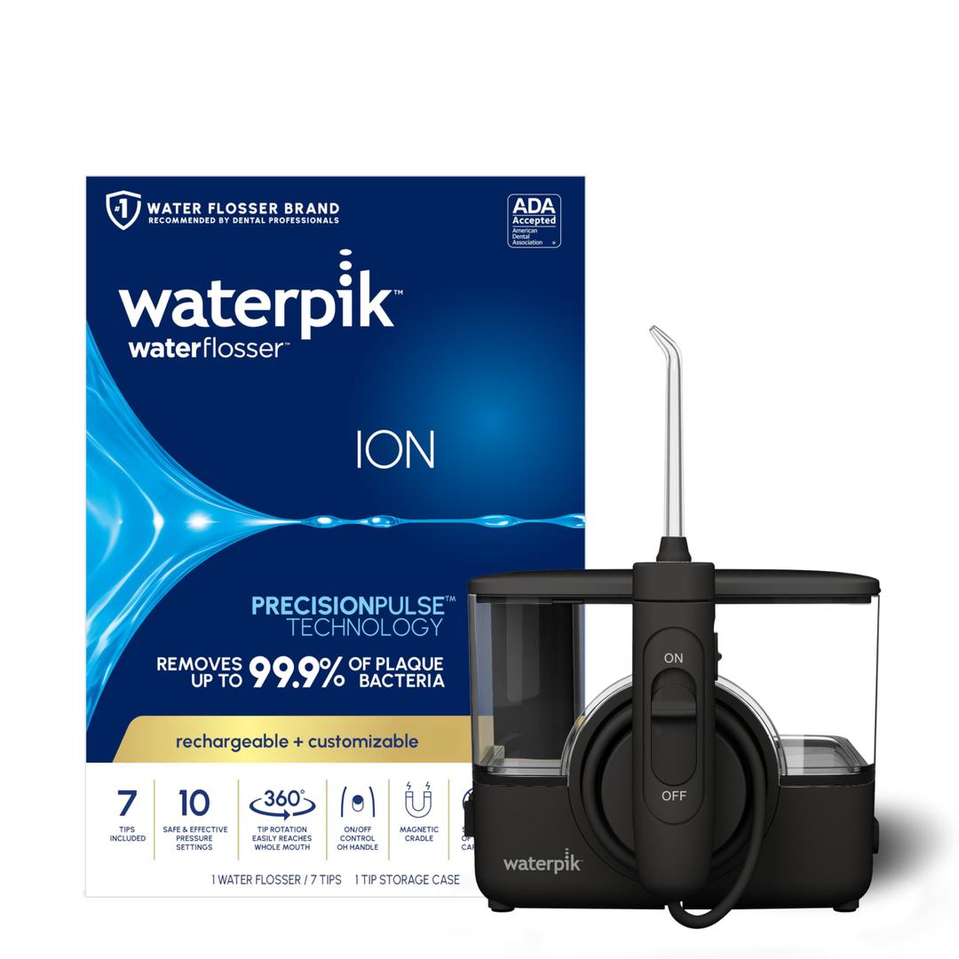 Waterpik ION Professional Water Flosser, Rechargeable and Portable for Teeth, Gums, Braces, 10 Settings, 7 Flossing Tips For Multiple Users And Needs, ADA Accepted, WF-12