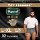 Depend Real Fit Incontinence Underwear for Men, Disposable, Maximum Absorbency, Large/Extra Large, 52 Count (2 Packs of 26), Packaging May Vary