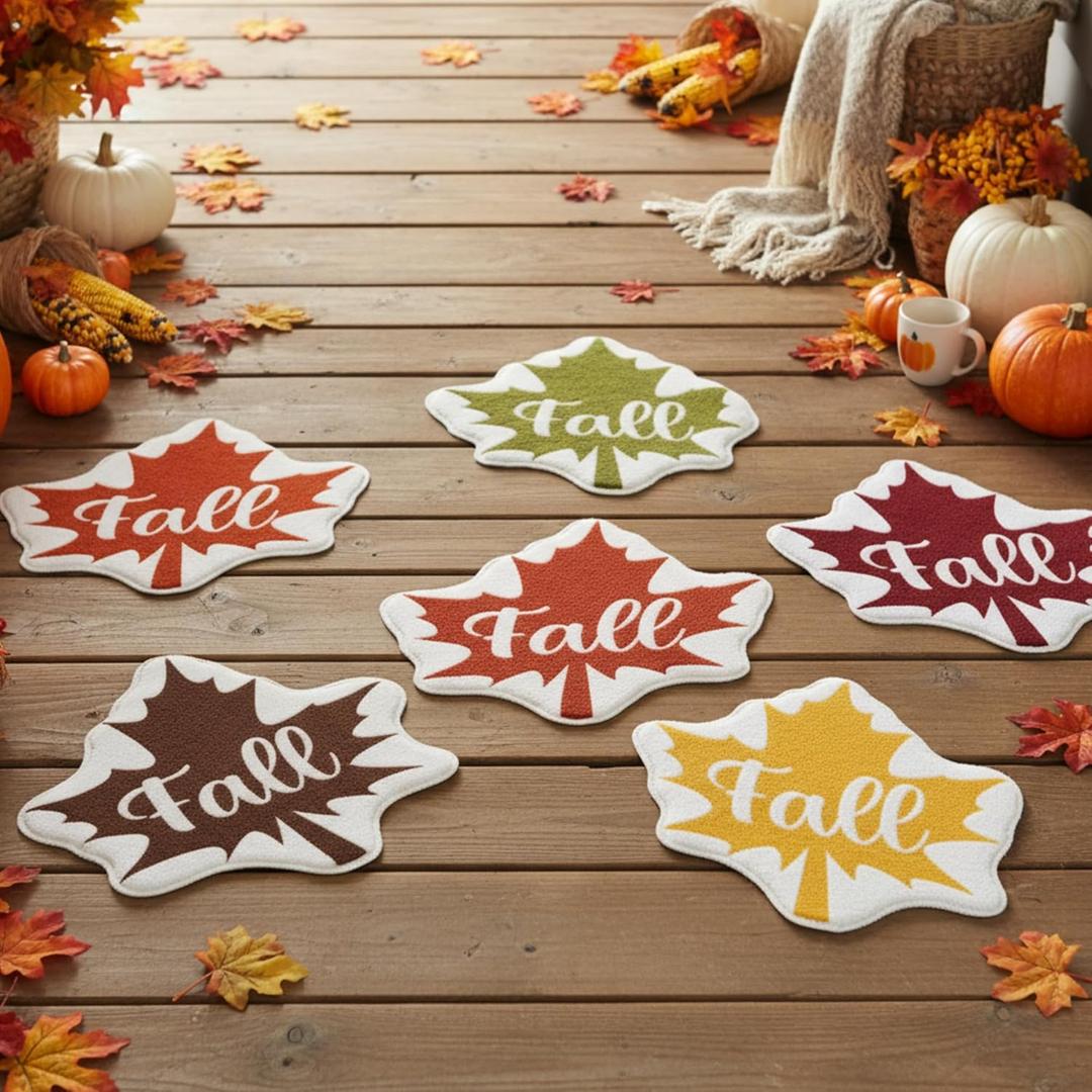 6 Pcs Thanksgiving Fall Bathroom Rugs 15.8 x 15.8 Inch Maple Leaf Bath Mat Thanksgiving Bathroom Mat Rug Autumn Decorations Maple Leaf Washable Absorbent Nonslip Fall Doormat for Tub Shower